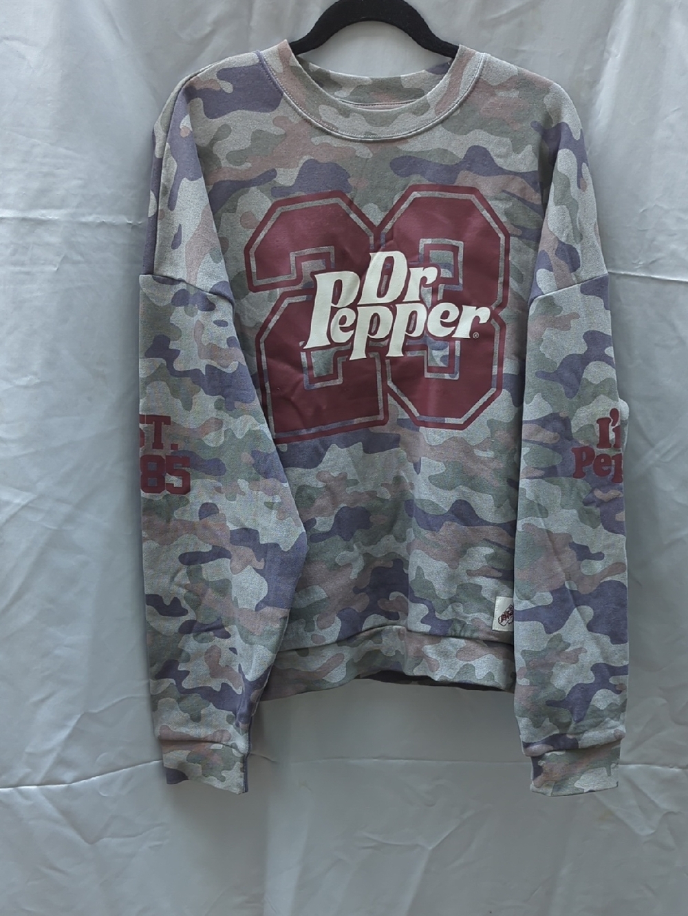 Dr Pepper Camo Crewneck Sweater- Green/Gray/Purple